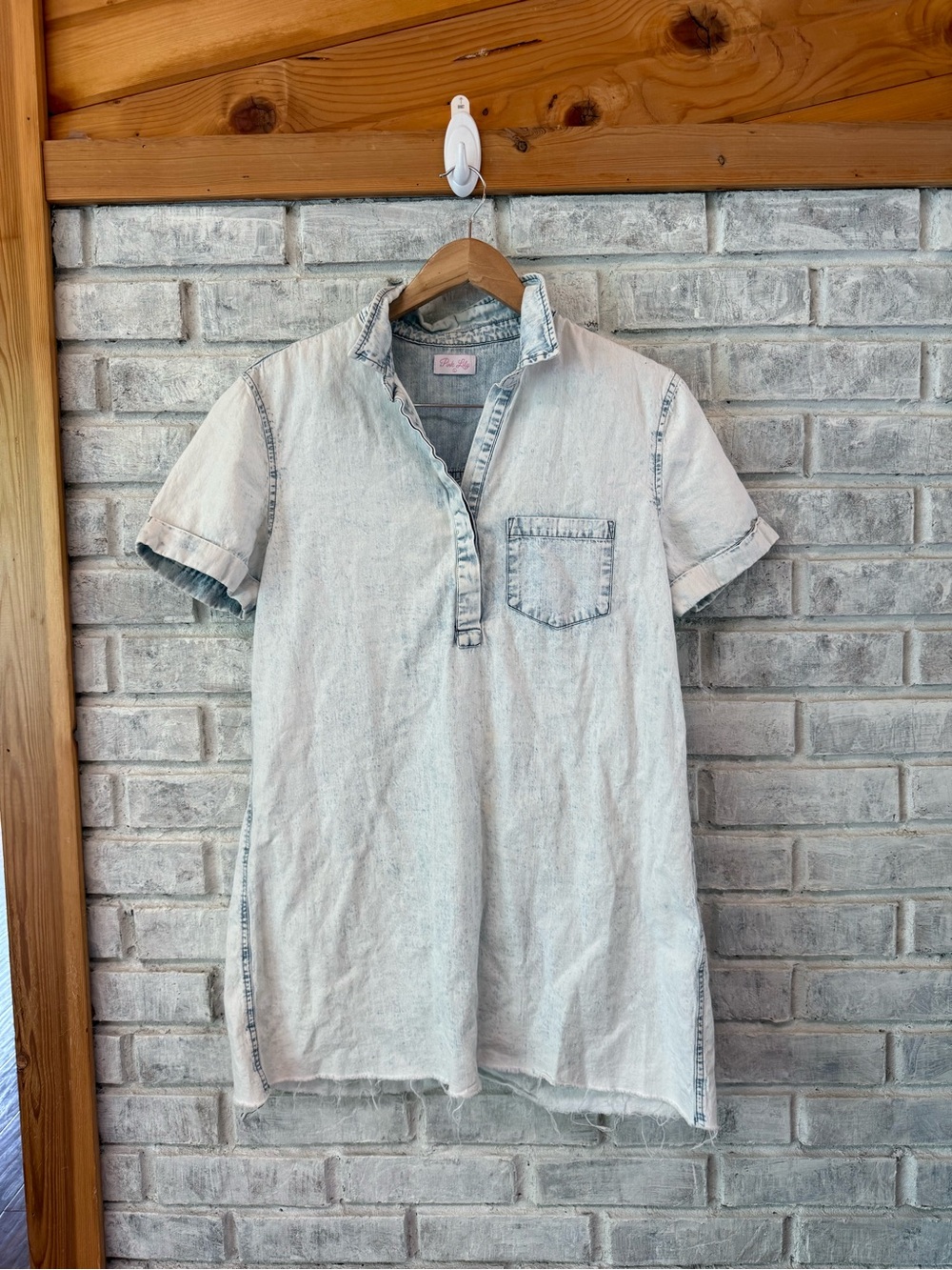 Pink Lily Light Wash Denim Polo Shirt - Faded Blue